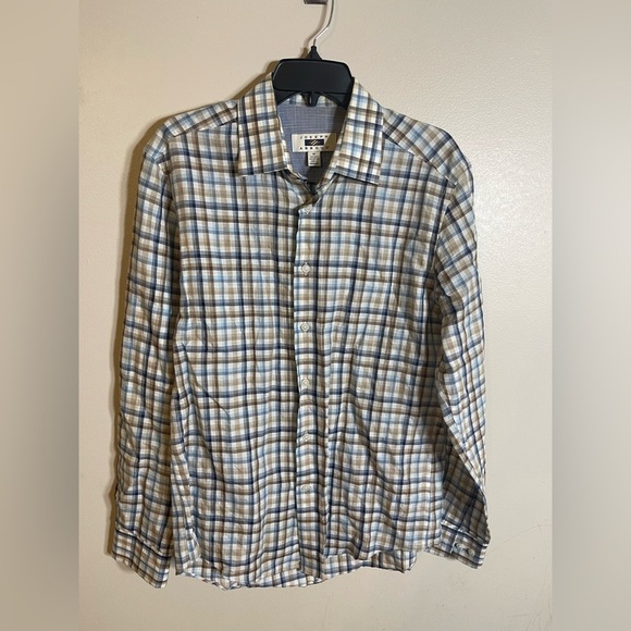 JOSEPH ABBOUD Check Print Linen Sport Shirt Size M - Picture 1 of 3